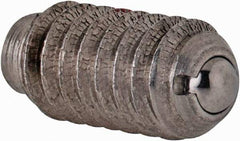 TE-CO - 1/4-20, 0.125" Ball Diam, 17/32" Body Length, 0.035" Max Ball Reach, Threaded Ball Plunger - Stainless Steel Body, Stainless Steel Ball, 2 Lb Initial End Force, 4 Lb Final End Force, Locking Element - Exact Tool & Supply