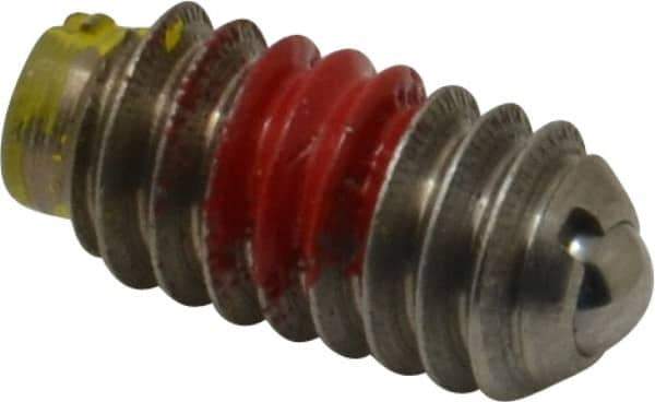TE-CO - 1/4-20, 0.125" Ball Diam, 17/32" Body Length, 0.035" Max Ball Reach, Threaded Ball Plunger - Stainless Steel Body, Stainless Steel Ball, 4 Lb Initial End Force, 12 Lb Final End Force, Locking Element - Exact Tool & Supply