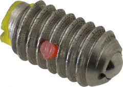 Threaded Ball Plunger: 5/16-18, 0.156″ Ball Dia, 37/64″ Body Length, 0.04″ Max Ball Reach 6 lb Initial End Force, 17 lb Final End Force, Stainless Steel Body, Stainless Steel Ball, Locking Element