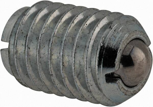 TE-CO - 3/8-16, 0.187" Ball Diam, 5/8" Body Length, 0.048" Max Ball Reach, Threaded Ball Plunger - Stainless Steel Body, Stainless Steel Ball, 6 Lb Initial End Force, 21 Lb Final End Force, Locking Element - Exact Tool & Supply