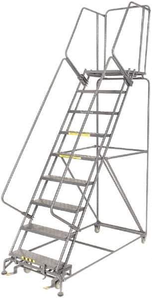 Ballymore - 123" 9 Step Ladder - 450 Lb Capacity, 90" Platform Height, 32" Base Width x 75" Depth, Expanded Metal Tread - Exact Tool & Supply