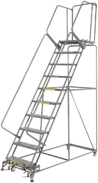 Ballymore - 133" 10 Step Ladder - 450 Lb Capacity, 100" Platform Height, 32" Base Width x 81" Depth, Expanded Metal Tread - Exact Tool & Supply