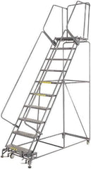 Ballymore - 133" 10 Step Ladder - 450 Lb Capacity, 100" Platform Height, 32" Base Width x 81" Depth, Heavy-Duty Serrated Grating - Exact Tool & Supply