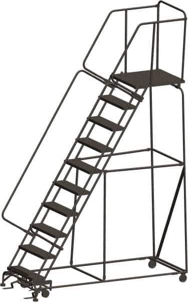 Ballymore - 133" 10 Step Ladder - 450 Lb Capacity, 100" Platform Height, 32" Base Width x 88" Depth, Expanded Metal Tread - Exact Tool & Supply