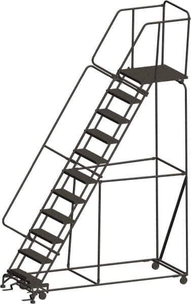 Ballymore - 143" 11 Step Ladder - 450 Lb Capacity, 110" Platform Height, 32" Base Width x 94" Depth, Expanded Metal Tread - Exact Tool & Supply