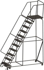 Ballymore - 143" 11 Step Ladder - 450 Lb Capacity, 110" Platform Height, 32" Base Width x 94" Depth, Heavy-Duty Serrated Grating - Exact Tool & Supply