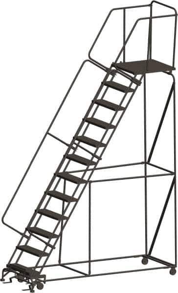 Ballymore - 153" 12 Step Ladder - 450 Lb Capacity, 120" Platform Height, 32" Base Width x 101" Depth, Heavy-Duty Serrated Grating - Exact Tool & Supply