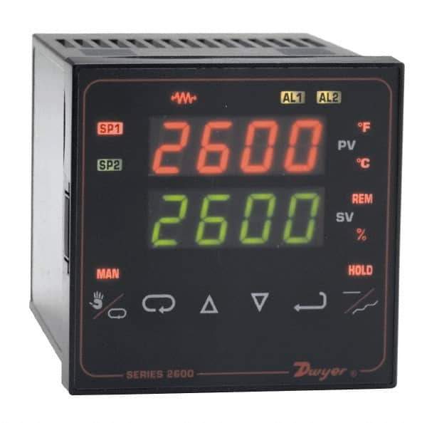 Dwyer - 2,320 to 4,208°F 1/4 DIN Temperature/Process Control - Dual 4-Digit LCD Display, Fuzzy Logic PID Control, 100-240 VAC/VDC - Exact Tool & Supply