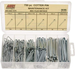 Value Collection - 750 Piece, 1/16 to 5/32" Pin Diam, Cotter Pin Assortment - 1 to 2-1/2" Long, Steel - Exact Tool & Supply