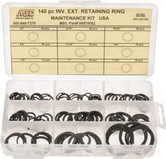 Made in USA - 140 Piece, 1/2 to 1-1/4", SpRing Assortment Steel, Snap External Retaining Ring Assortment - Includes Compartmented Case - Exact Tool & Supply