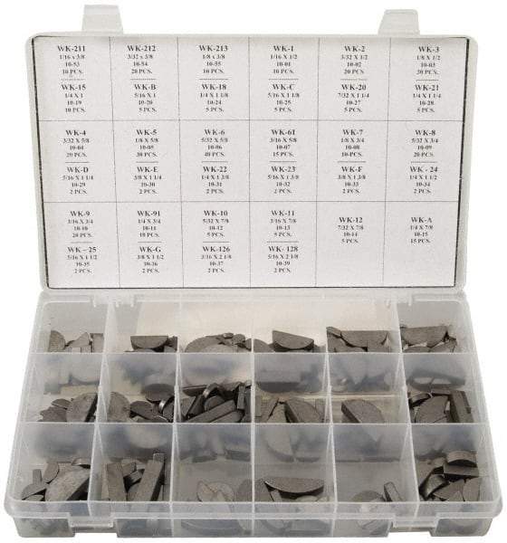 Made in USA - Key & Keyway Assortments Type: Woodruff Keys Number of Pieces: 350 - Exact Tool & Supply