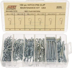 Value Collection - 150 Piece, 1/16 to 3/16" Pin Diam, Hitch Pin Assortment - 1-9/16 to 3-1/4" Long, Spring Steel - Exact Tool & Supply