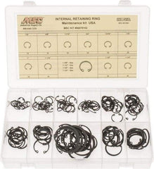 Made in USA - 150 Piece, 1/2 to 1-3/4", SpRing Assortment Steel, Snap Internal Retaining Ring Assortment - Includes Compartmented Case - Exact Tool & Supply
