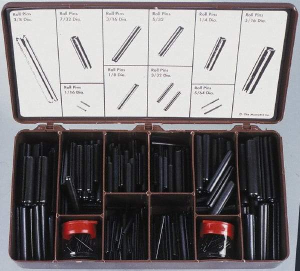 Made in USA - 750 Piece, 1/16 to 7/16" Pin Diam, Spring Pin Assortment - 420 Stainless Steel - Exact Tool & Supply