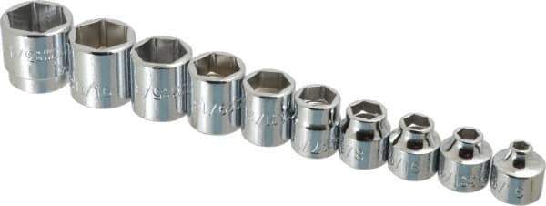 Proto - 10 Piece 3/8" Drive Standard Socket Set - 6 Points, 3/16 to 3/4", Inch Measurement Standard - Exact Tool & Supply