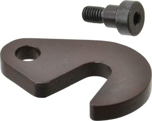 Made in USA - 21/32" Slot ID, 1-1/2" Slot to Bolt Hole Length, 3/8" Thick, Case Hardened Steel Swing C Washer - 9/16" Bolt Hole to Small End Radius, 1-1/8" Slot to Large End Radius, 1/2" Bolt Hole ID, 3/8" Shoulder Bolt, Black Oxide Finish - Exact Tool & Supply