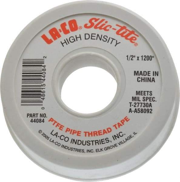 LA-CO - 1/2" Wide x 1,200" Long General Purpose Pipe Repair Tape - 3 mil Thick, -450 to 550°F, White - Exact Tool & Supply