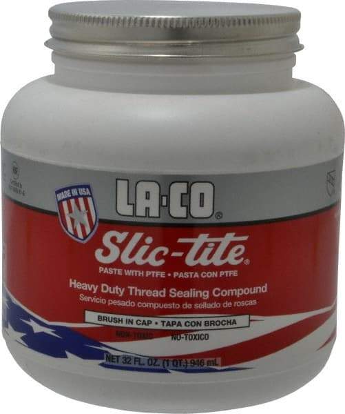 LA-CO - 1 Qt Brush Top Can White Thread Sealant - Paste with PTFE, 500°F Max Working Temp, For Metal, PVC, CPVC & ABS Plastic Pipe Threads - Exact Tool & Supply