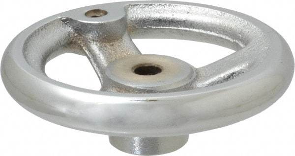 Gibraltar - 4", 3 Spoke Offset Handwheel - 0.622" Bore Diam, 1-1/8" Hub, Cast Iron, Chrome Plated Finish - Exact Tool & Supply