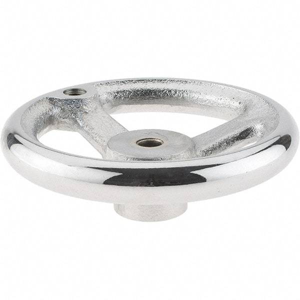 Gibraltar - 5", 3 Spoke Offset Handwheel - 0.622" Bore Diam, 1-1/4" Hub, Cast Iron, Chrome Plated Finish - Exact Tool & Supply