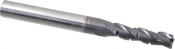 ProMax - 7/32" Diam, 3/4" LOC, 3 Flute Solid Carbide Roughing & Finishing Corner Radius End Mill - AlTiN Finish, 2-1/2" OAL, 1/4" Shank Diam, Straight Shank, 35° Helix, Centercutting, Regular Length - Exact Tool & Supply