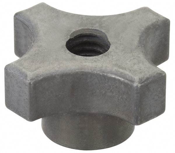 Made in USA - 1-1/8" Diam, 1/4-20 Thread, 5/8" High, Cast Steel, Cadmium Plated, Quick Acting Hand Knob - 9/16" Hub Diam, 17/64" Quick Release Distance, 5/16" Hub Height, 5/16" Head Height - Exact Tool & Supply