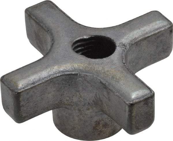 Made in USA - 2" Diam, 3/8-16 Thread, 1" High, Cast Steel, Cadmium Plated, Quick Acting Hand Knob - 13/16" Hub Diam, 25/64" Quick Release Distance, 1/2" Hub Height, 1/2" Head Height - Exact Tool & Supply
