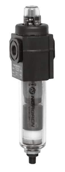 Norgren - 3/8" Port Coalescing Filter - Polycarbonate Bowl, Automatic Drain, 150 Max psi, 0.01 Micron Rating, 1.98" Wide x 7-1/2" High - Exact Tool & Supply