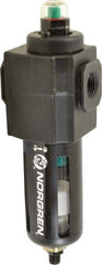 Norgren - 1/2" Port Coalescing Filter - Polycarbonate Bowl, Automatic Drain, 150 Max psi, 0.01 Micron Rating, 2.68" Wide x 8.16" High - Exact Tool & Supply