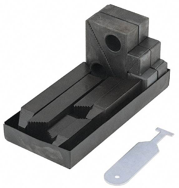 TE-CO - 13 Piece Fixturing Step Block & Clamp Set with 1" Step Block, 5/8 Stud Thread - Includes 6 Serrated End Clamps, 6 Step Blocks, Holder - Exact Tool & Supply