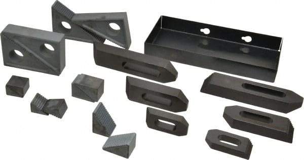 TE-CO - 13 Piece Fixturing Step Block & Clamp Set with 1" Step Block, 1/2 Stud Thread - Includes 6 Serrated End Clamps, 6 Step Blocks, Holder - Exact Tool & Supply