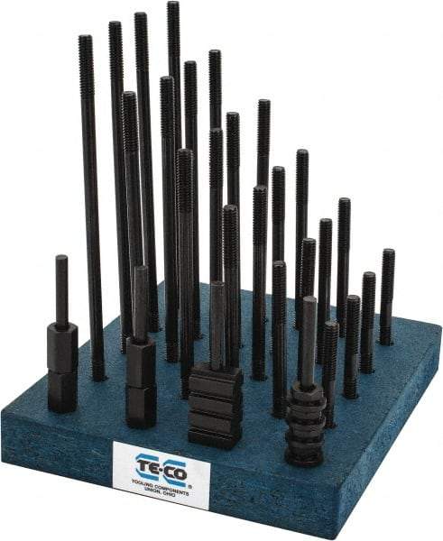 TE-CO - 38 Piece, 5/16-18 Stud, 3/8" T Slot, T Nut & Stud Kit - 5/8" T-Slot Nut Width, 3, 4, 5, 6, 7, 8" Stud Lengths - Exact Tool & Supply