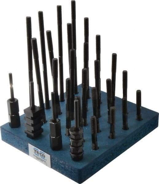 TE-CO - 38 Piece, 3/8-16 Stud, 1/2" T Slot, T Nut & Stud Kit - 7/8" T-Slot Nut Width, 3, 4, 5, 6, 7, 8" Stud Lengths - Exact Tool & Supply