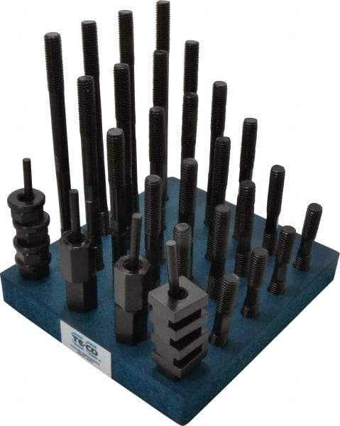 TE-CO - 38 Piece, 1/2-13 Stud, 5/8" T Slot, T Nut & Stud Kit - 1" T-Slot Nut Width, 3, 4, 5, 6, 7, 8" Stud Lengths - Exact Tool & Supply