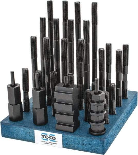 TE-CO - 38 Piece, 1/2-13 Stud, 11/16" T Slot, T Nut & Stud Kit - 1-1/8" T-Slot Nut Width, 3, 4, 5, 6, 7, 8" Stud Lengths - Exact Tool & Supply