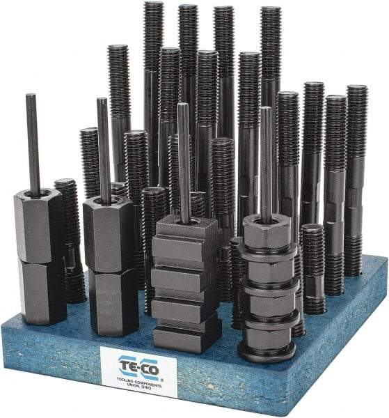TE-CO - 38 Piece, 5/8-11 Stud, 3/4" T Slot, T Nut & Stud Kit - 1-1/4" T-Slot Nut Width, 3, 4, 5, 6, 7, 8" Stud Lengths - Exact Tool & Supply