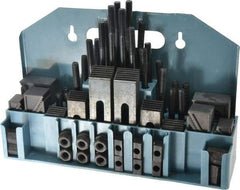 Value Collection - 52 Piece Fixturing Step Block & Clamp Set with 1" Step Block, 7/16" T-Slot, 3/8-16 Stud Thread - 11/16" Nut Width, 3, 4, 5, 6, 7 & 8" Stud Lengths - Exact Tool & Supply