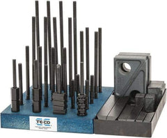 TE-CO - 50 Piece Fixturing Step Block & Clamp Set with 1" Step Block, 3/8" T-Slot, 5/16-18 Stud Thread - 5/8" Nut Width, 3, 4, 5, 6, 7 & 8" Stud Lengths - Exact Tool & Supply