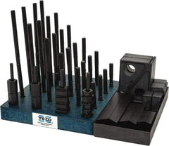TE-CO - 50 Piece Fixturing Step Block & Clamp Set with 1" Step Block, 1/2" T-Slot, 3/8-16 Stud Thread - 7/8" Nut Width, 3, 4, 5, 6, 7 & 8" Stud Lengths - Exact Tool & Supply