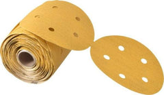 Norton - 5" Diam, 100 Grit Aluminum Oxide Adhesive PSA Disc - Medium Grade, Gold, C Weighted Backing, Flexible - Exact Tool & Supply