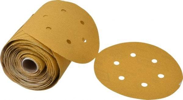 Norton - 6" Diam, 80 Grit Aluminum Oxide Adhesive PSA Disc - Coarse Grade, Gold, C Weighted Backing, Flexible - Exact Tool & Supply