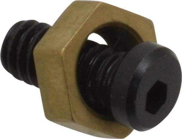 Mitee-Bite - 5/16" Brass Hex, 8-32 Stud Thread, Symmetrical Hex Clamp - 0.11" Hex Height, 205 Lb Holding Force, Hardened Steel Stud, 23/64" Long Thread, 1.5 Ft/Lb Torque, 10 Clamps - Exact Tool & Supply