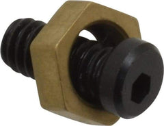 Mitee-Bite - 5/16" Brass Hex, 8-32 Stud Thread, Symmetrical Hex Clamp - 0.11" Hex Height, 205 Lb Holding Force, Hardened Steel Stud, 23/64" Long Thread, 1.5 Ft/Lb Torque, 10 Clamps - Exact Tool & Supply