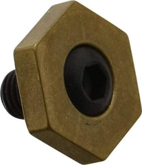 Mitee-Bite - 13/16" Brass Hex, 5/16-24 Stud Thread, Symmetrical Hex Clamp - 3/16" Hex Height, 800 Lb Holding Force, Hardened Steel Stud, 15/32" Long Thread, 8.3 Ft/Lb Torque, 12 Clamps - Exact Tool & Supply