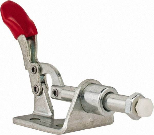 De-Sta-Co - 100 Lb Load Capacity, Flanged Base, Carbon Steel, Standard Straight Line Action Clamp - 3 Mounting Holes, 0.17" Mounting Hole Diam, 1/4" Plunger Diam, Thumb Handle - Exact Tool & Supply