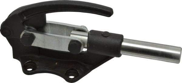 De-Sta-Co - 16,000 Lb Load Capacity, Flanged Base, Carbon Steel, Standard Straight Line Action Clamp - 4 Mounting Holes, 0.41" Mounting Hole Diam, 0.99" Plunger Diam, Straight Handle - Exact Tool & Supply