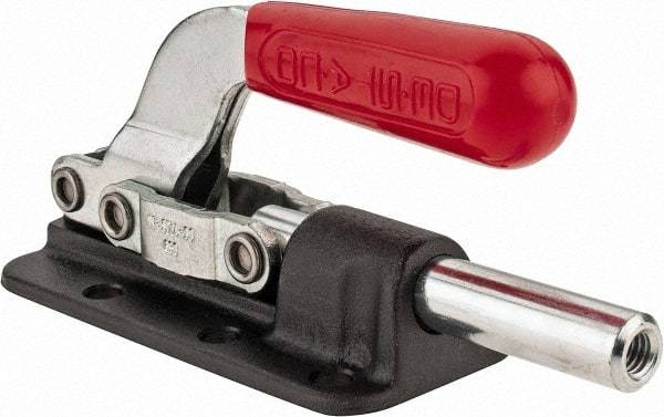 De-Sta-Co - 2,500 Lb Load Capacity, Flanged Base, Carbon Steel, Standard Straight Line Action Clamp - 6 Mounting Holes, 0.34" Mounting Hole Diam, 0.62" Plunger Diam, Straight Handle - Exact Tool & Supply