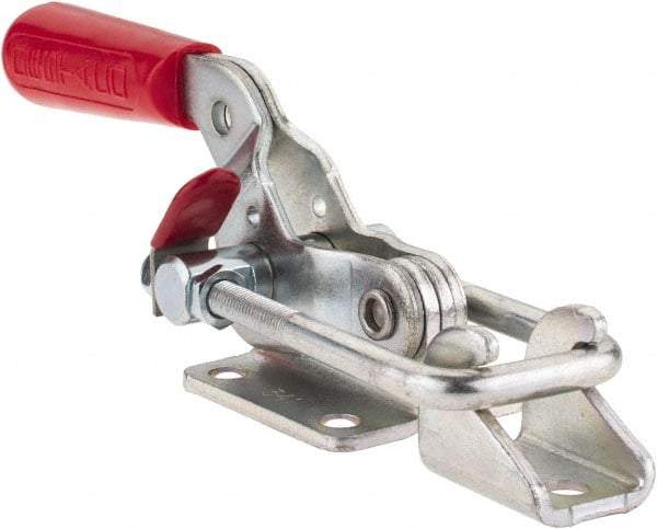 De-Sta-Co - 2,000 Lb Capacity, Horizontal, U Hook, Flanged Base, Carbon Steel Pull Action Latch Clamp - 2-1/2" Drawing Movement, 8.2" OAL, Threaded U Hook, Straight Handle - Exact Tool & Supply