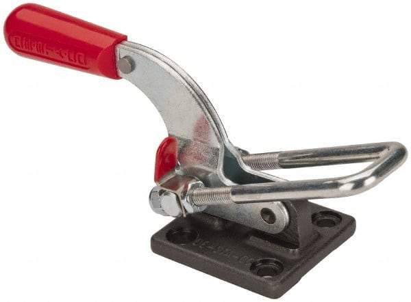 De-Sta-Co - 4,000 Lb Capacity, Horizontal, U Hook, Flanged Base, Carbon Steel Pull Action Latch Clamp - 3-1/2" Drawing Movement, 10.19" OAL, Threaded U Hook, Straight Handle - Exact Tool & Supply