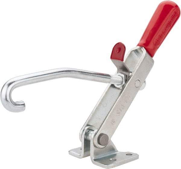 De-Sta-Co - 375 Lb Capacity, Horizontal, J Hook, Flanged Base, Carbon Steel Pull Action Latch Clamp - 4" Drawing Movement, 8.82" OAL, Straight Handle - Exact Tool & Supply